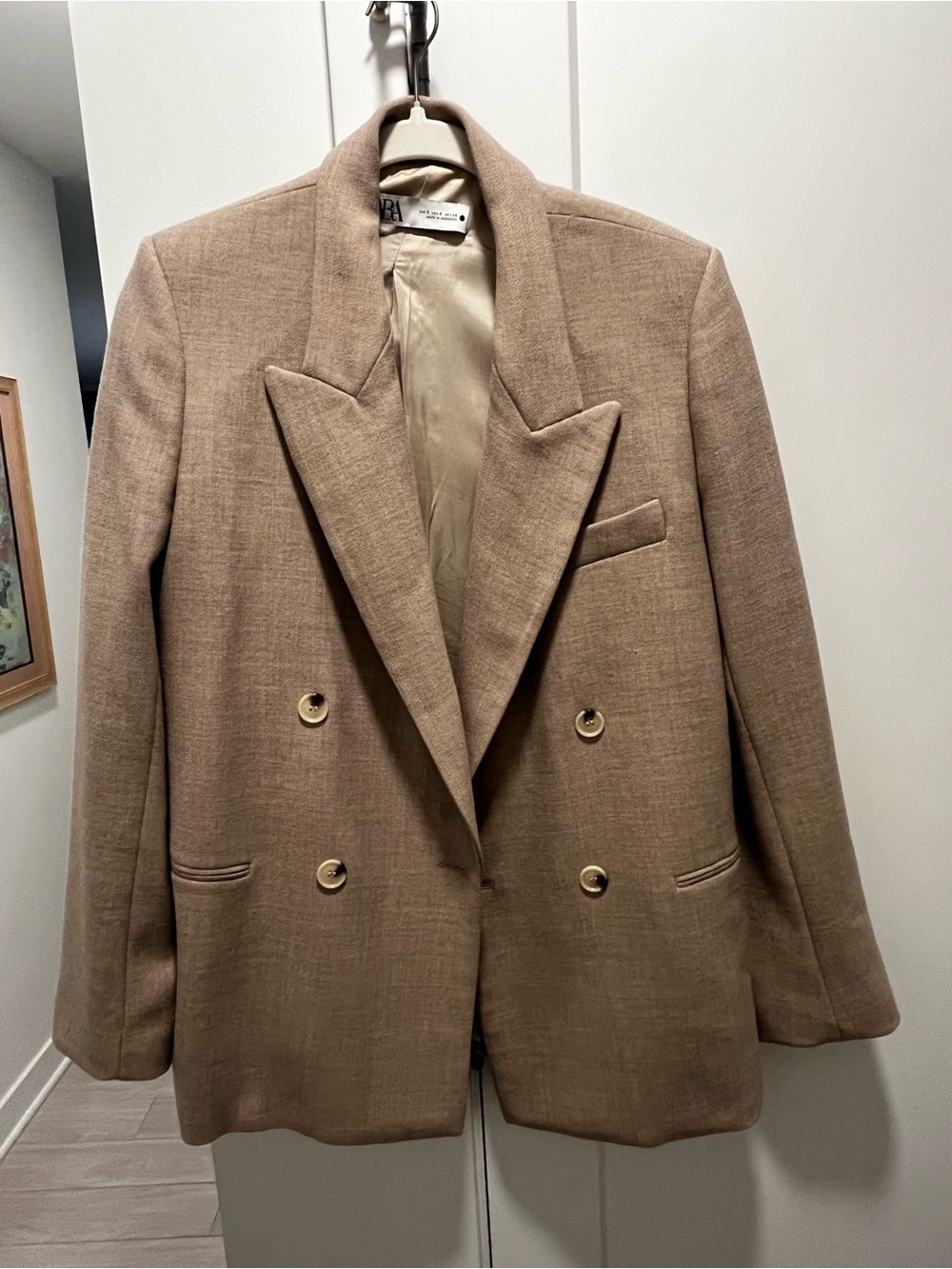 Zara Women Double-Breasted Beige Taupe Blazer Size S